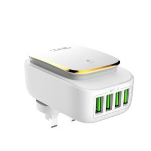 LDNIO 22.5W Fast Charger A4405 – 4-Port USB Wall Charger with Type-C Cable – White