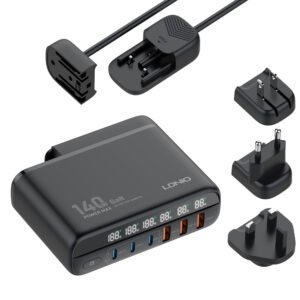 LDNIO 140W GaN Super Fast Desktop Charger A6140 – 6-Port USB-C & USB-A with LED Display – Black