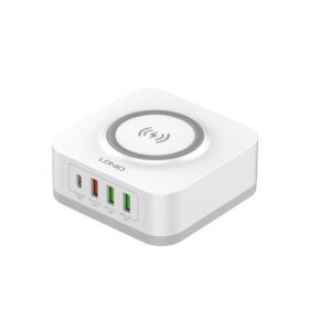 LDNIO AW004 5-in-1 Desktop Wireless Charging Station – 15W Wireless + 30W PD & QC3.0 Fast Charger – White
