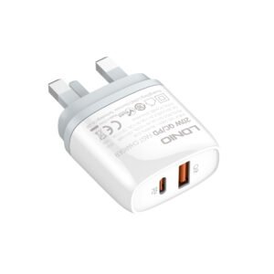 LDNIO  20W PD & QC 3.0 Fast Charger Q229 – USB-C & USB-A Dual Port with Type-C Cable  – White
