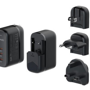 LDNIO 65W GaN Super Fast Charger Q367 – 3 USB-C PD Ports with UK/EU/US Plugs – Black