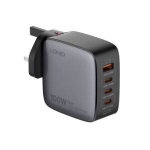LDNIO 100W GaN Super Fast Charger Q408 – 4-Port USB-C & USB-A with UK/EU/US Plugs